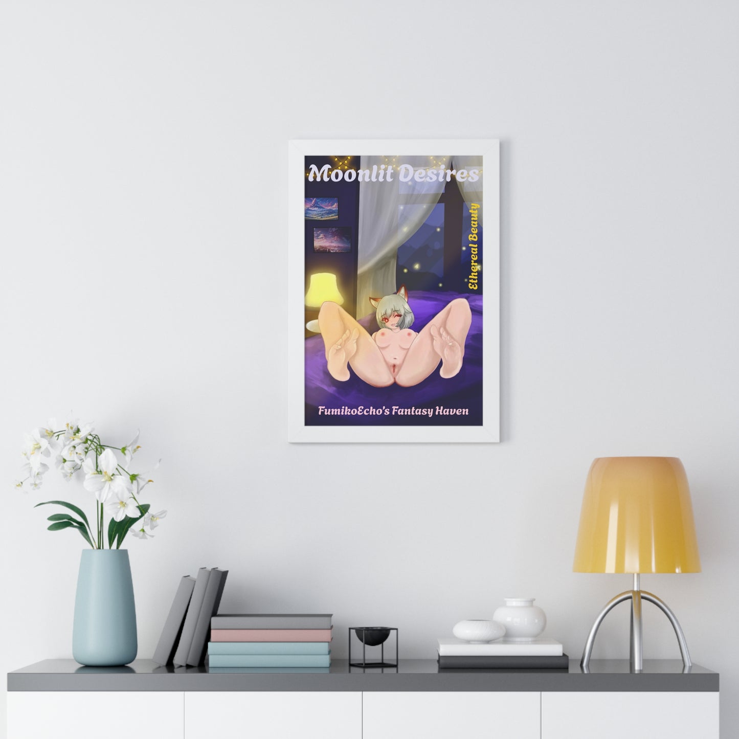 Moonlit Desires Framed Vertical Poster - Ethereal Beauty Art for Fantasy Lovers