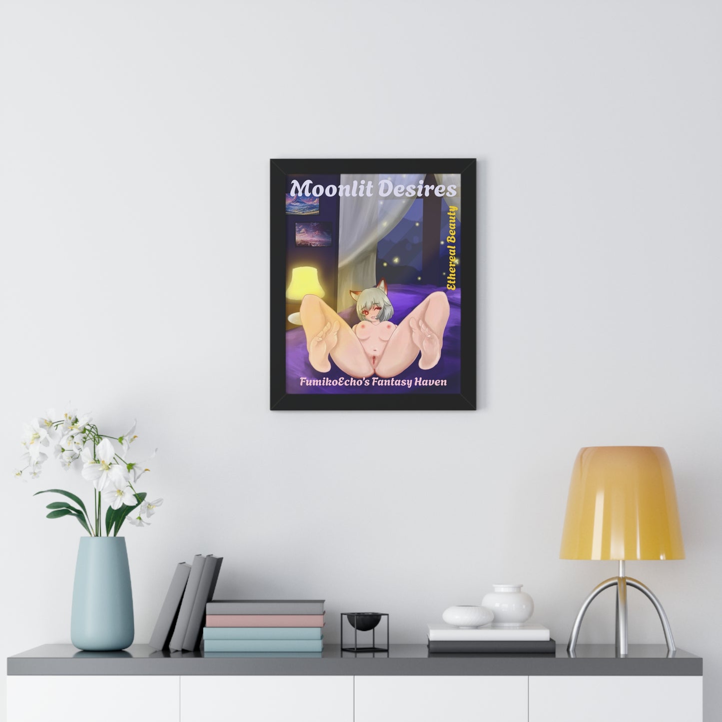Moonlit Desires Framed Vertical Poster - Ethereal Beauty Art for Fantasy Lovers