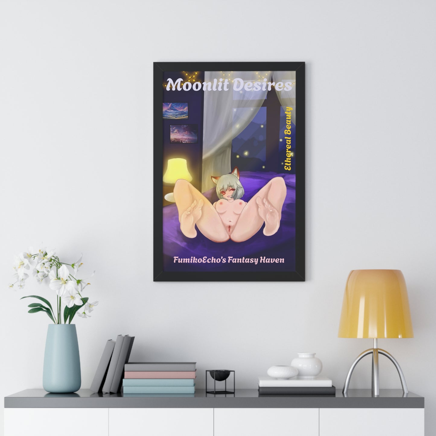 Moonlit Desires Framed Vertical Poster - Ethereal Beauty Art for Fantasy Lovers