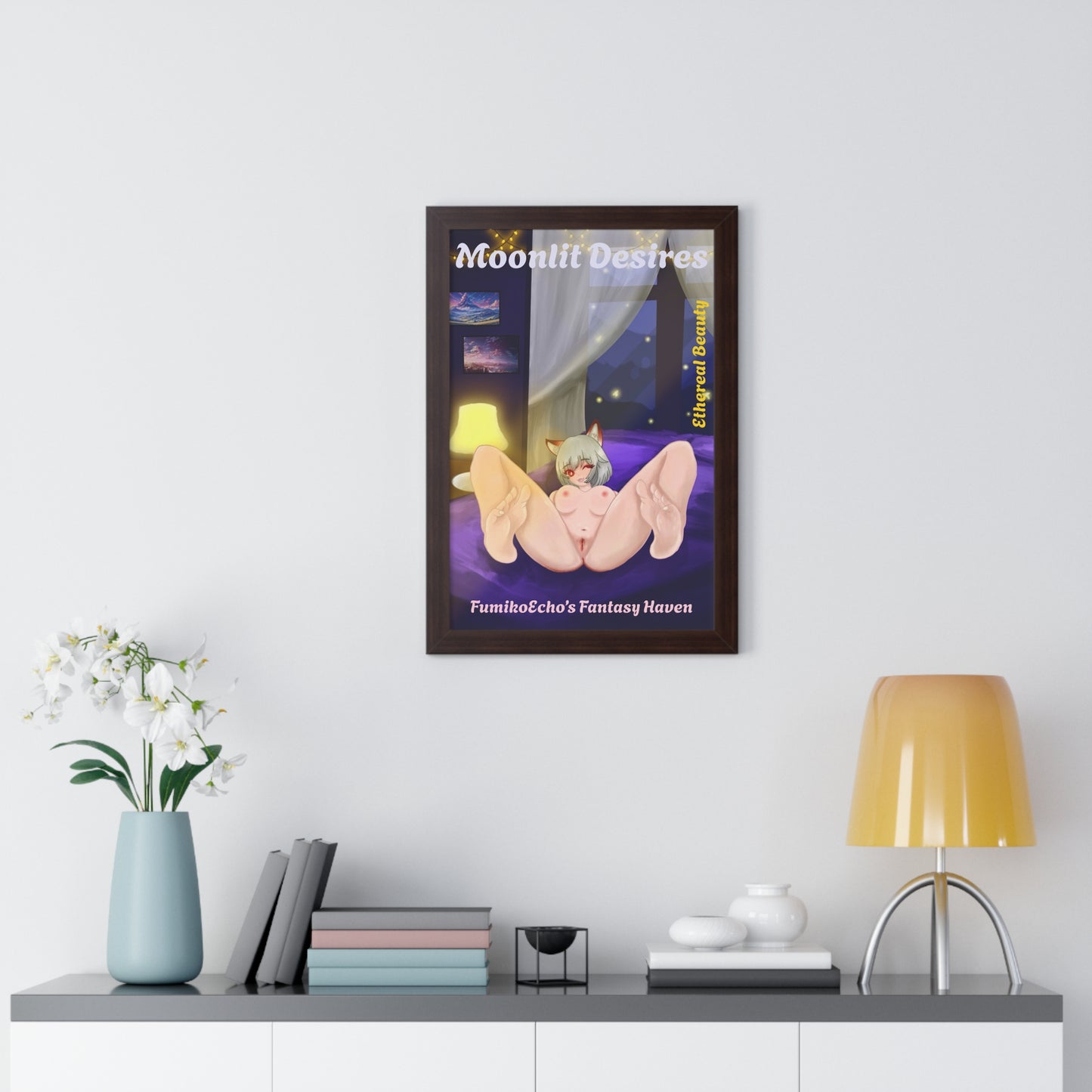 Moonlit Desires Framed Vertical Poster - Ethereal Beauty Art for Fantasy Lovers