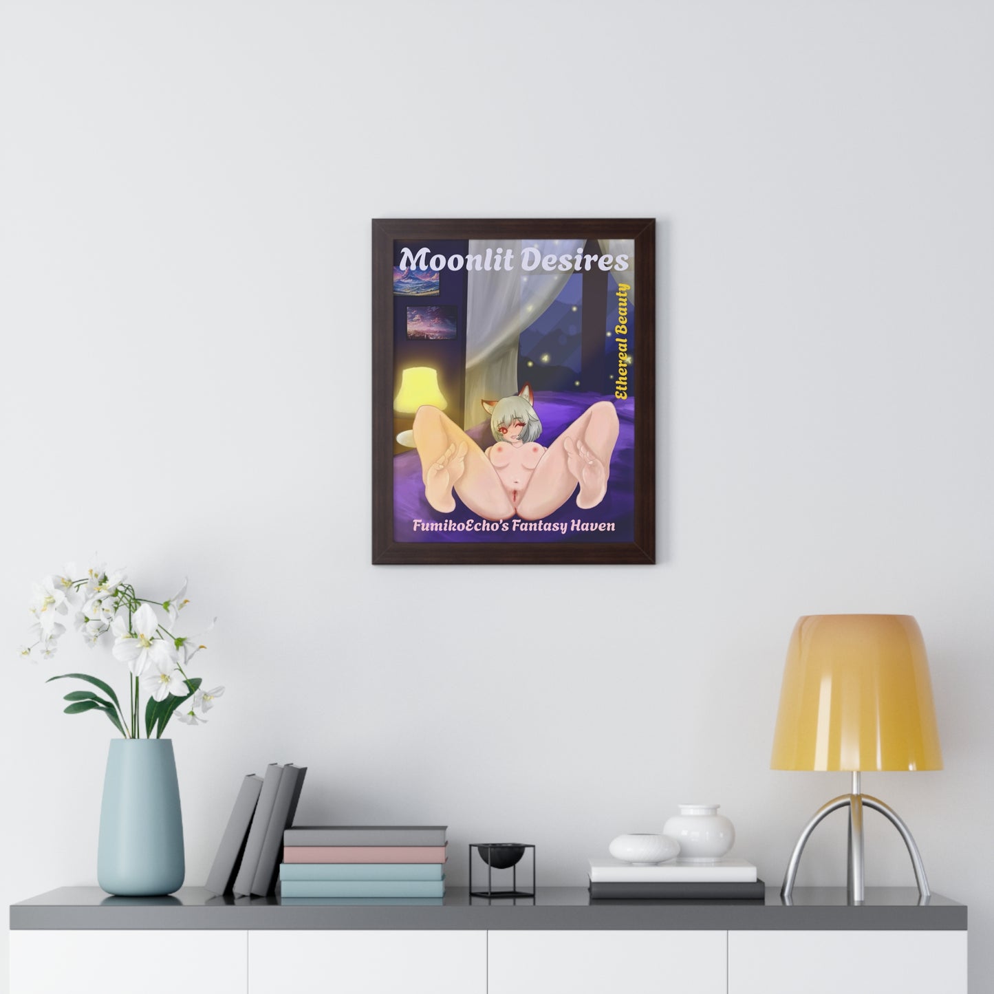 Moonlit Desires Framed Vertical Poster - Ethereal Beauty Art for Fantasy Lovers