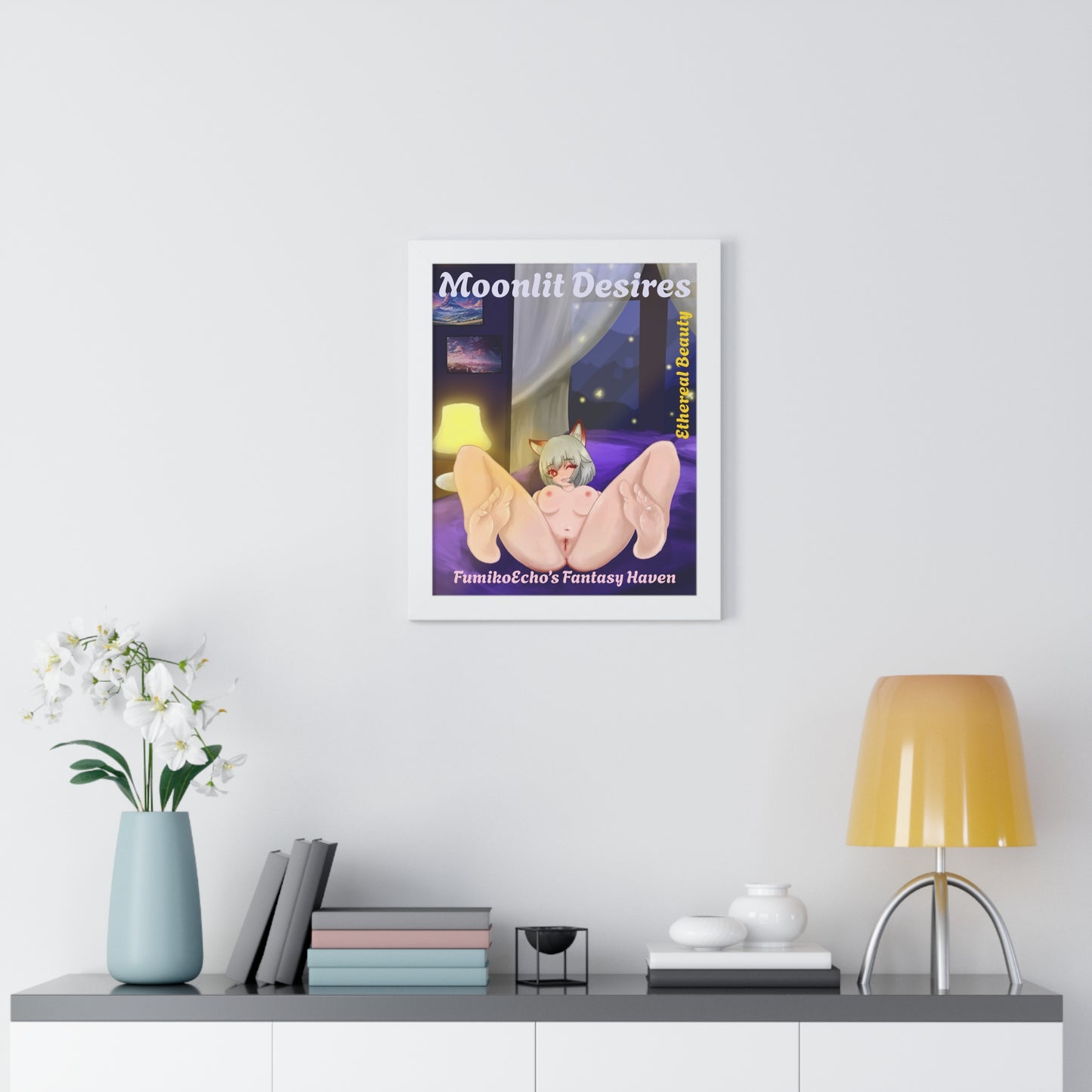 Moonlit Desires Framed Vertical Poster - Ethereal Beauty Art for Fantasy Lovers